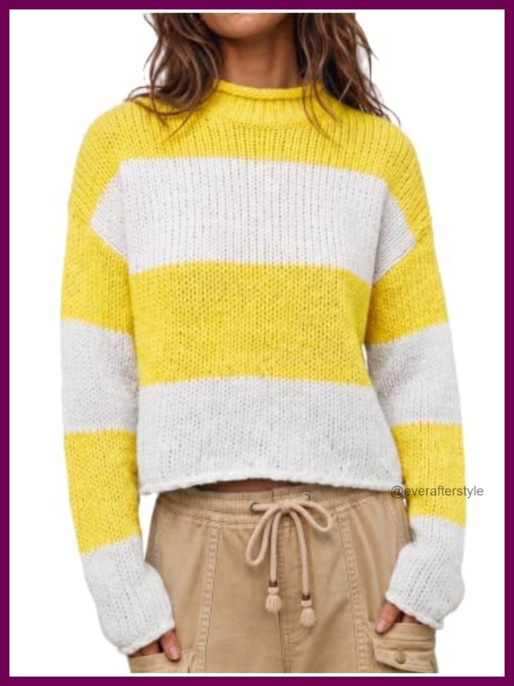 Womens Striped Sweater Rolled Mock Neck Crop Knit Top Pullover